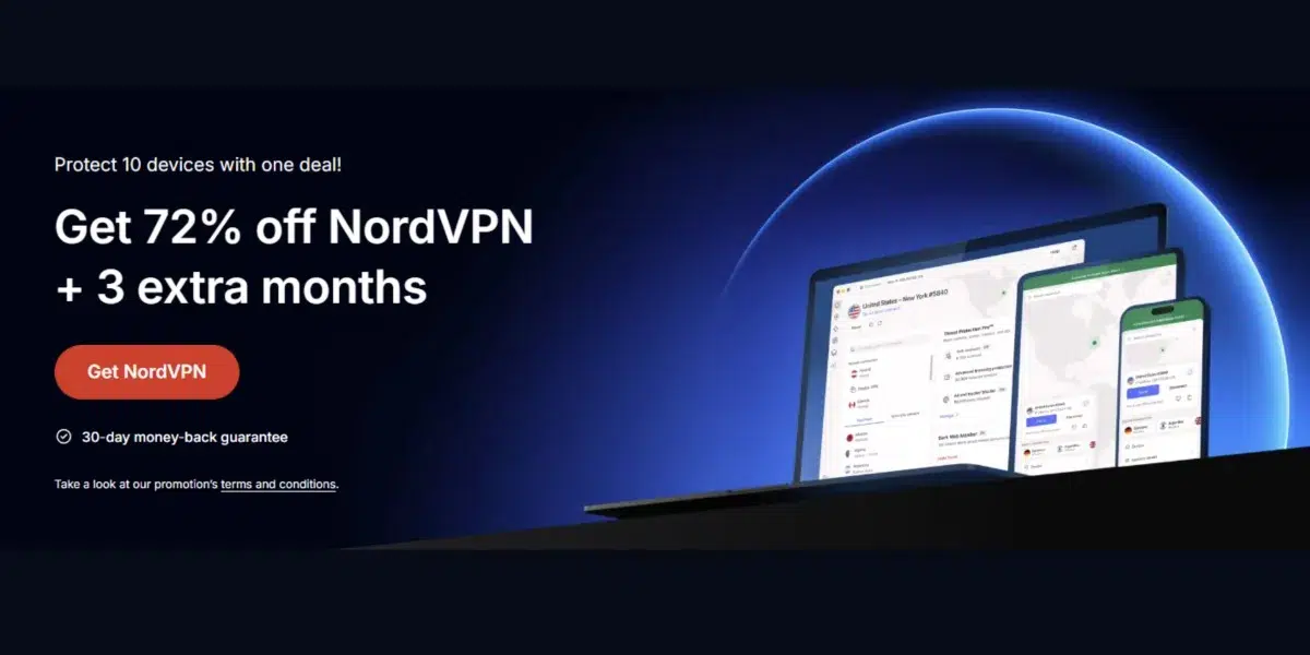 NordVPN subscription 2025 with secure VPN connection on laptop and phone