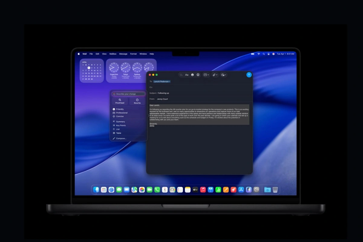 Apple M5 chip AI writing assistant Mail app macOS Sequoia compose email