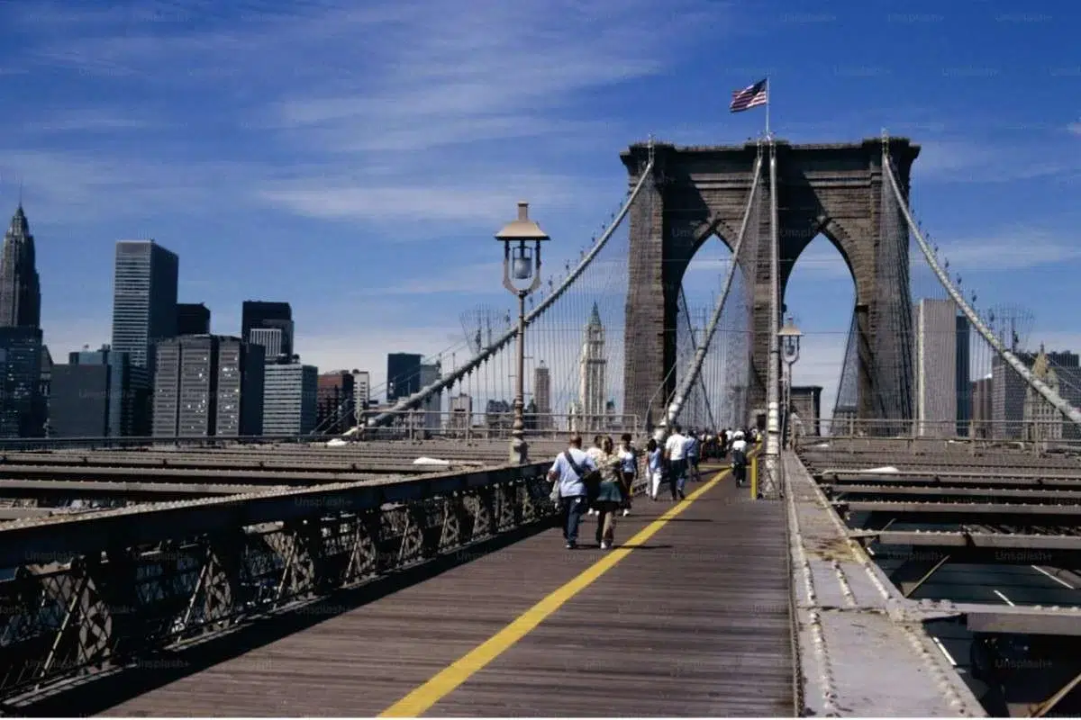Manhattan Bridge view from DUMBO Brooklyn near waterfront hotels
